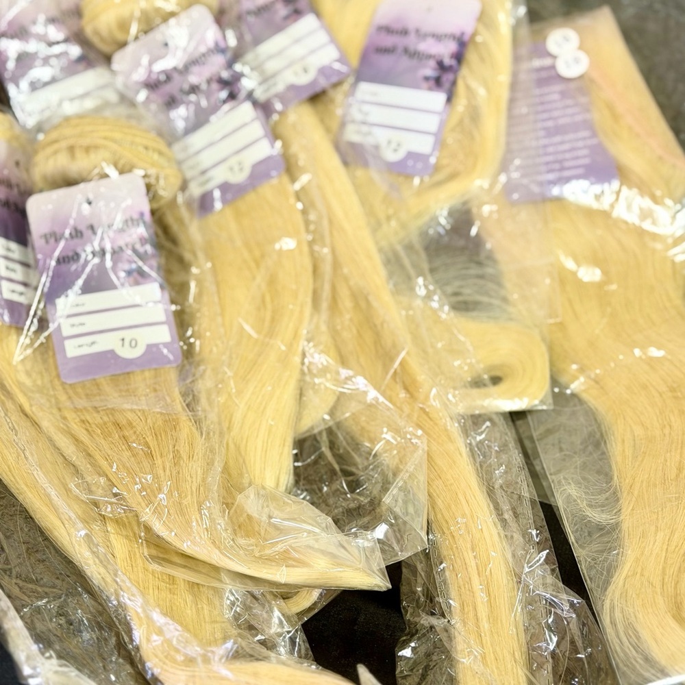 Blonde Hunan Hair Extensions - Premium Straight 613 Bundles+Closures